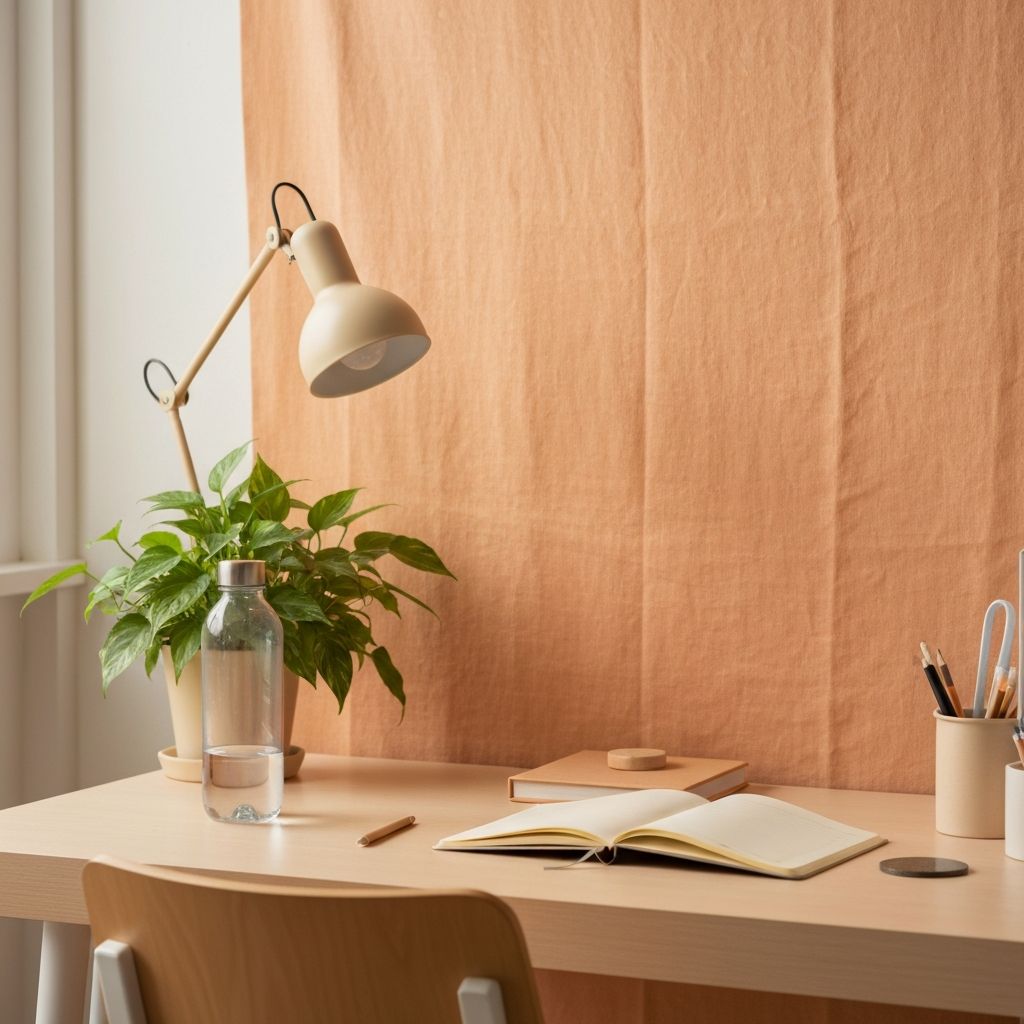 Organized workspace showing how environment influences behavior with reusable items and natural light